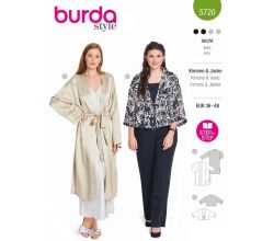 Střih Burda 5720 - Kabátek s páskem, kimono, saténový kabátek, kardigan