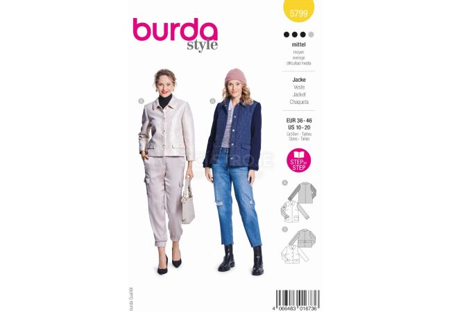 Střih Burda 5799 - Sako, propínací bunda, prošívaná bunda