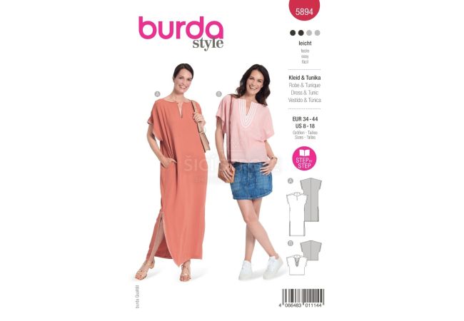 Střih Burda 5894 - Volné šaty, kaftan, tunika
