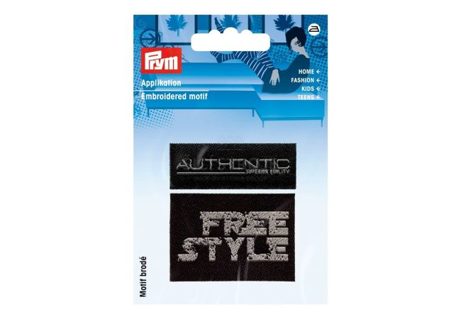 Nášivka štítek Authentic/Free Style, nažehlovací, černá