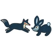 Nášivka liška a králík, samolepicí/nažehlovací, modrá