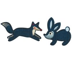 Nášivka liška a králík, samolepicí/nažehlovací, modrá