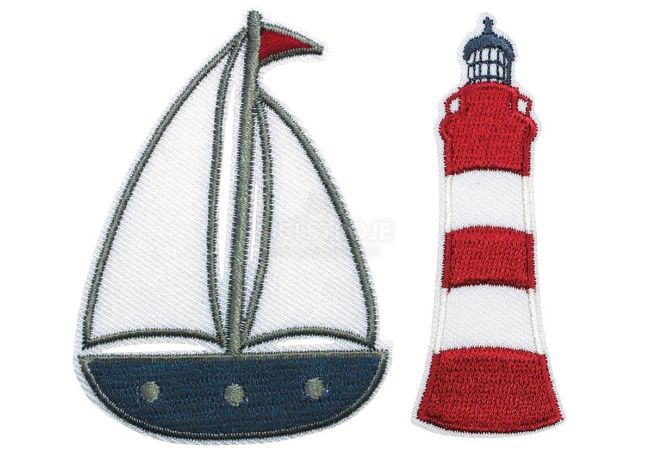 Nášivka loď a věž, samolepicí/nažehlovací, modrá/červená